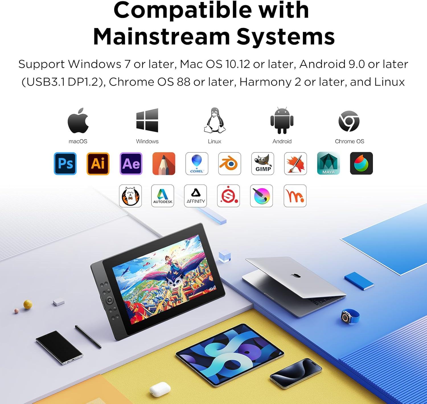 UGEE 15.4 Inch Drawing Tablet with Screen，143% Srgb UE16 Computer Graphics Tablet with Full-Laminated Screen 8+1 Hot Keys 16K Level Pressure Battery-Free Stylus，Drawing Pad for Pc/Windows/Mac/Android image number 2