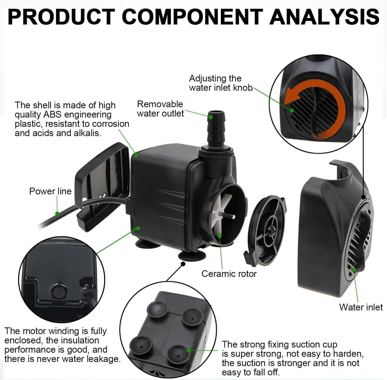 Submersible Pump, 800L/H 16W Aquarium Submersible Water Pump, Pond Pump, Ultra Quiet Adjustable Water Pump for Gardening, Fish Tanks, Gardens, Fountains,Aquarium, Fountain, Statuary, Hydroponics. image number 1