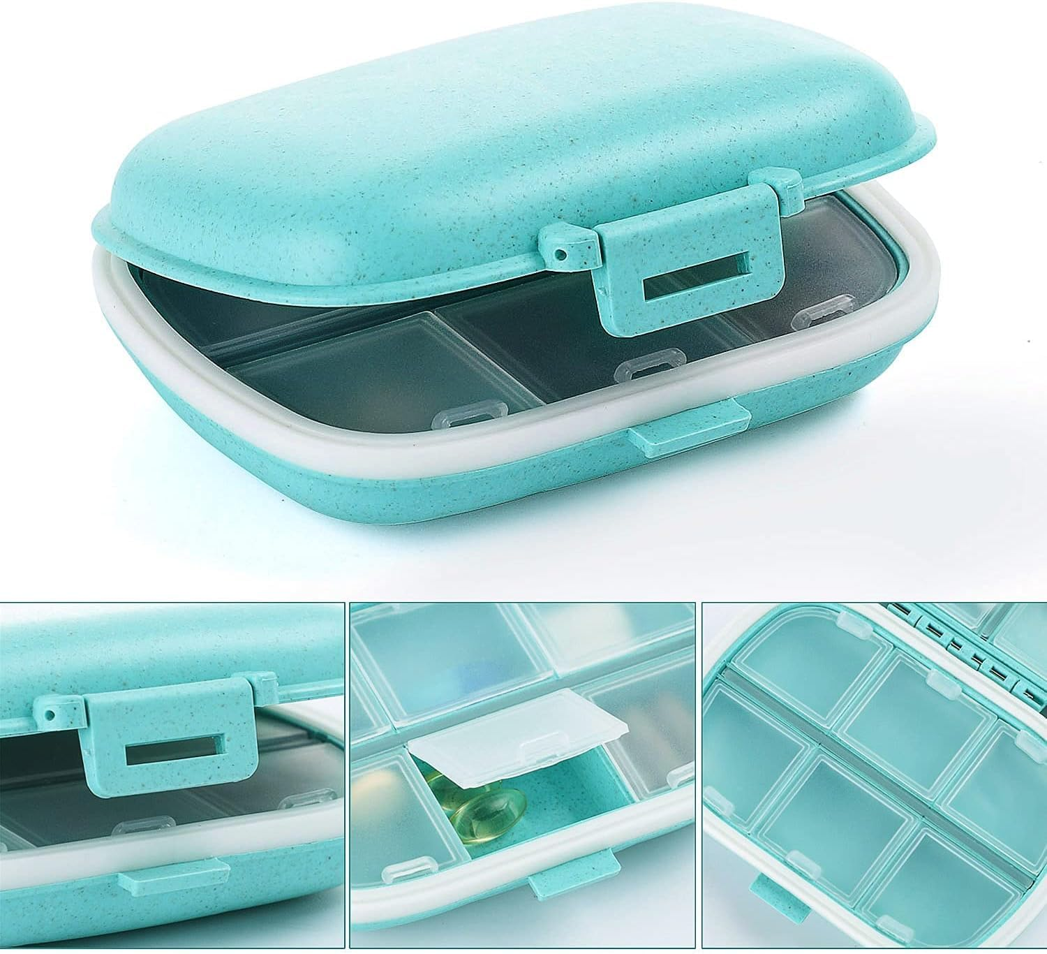 2 PCS Travel Pill Organizer, 8 Compartments Portable Pill Box Small Daily Pill Case Medicine Vitamin Container for Pocket Purse (Blue)