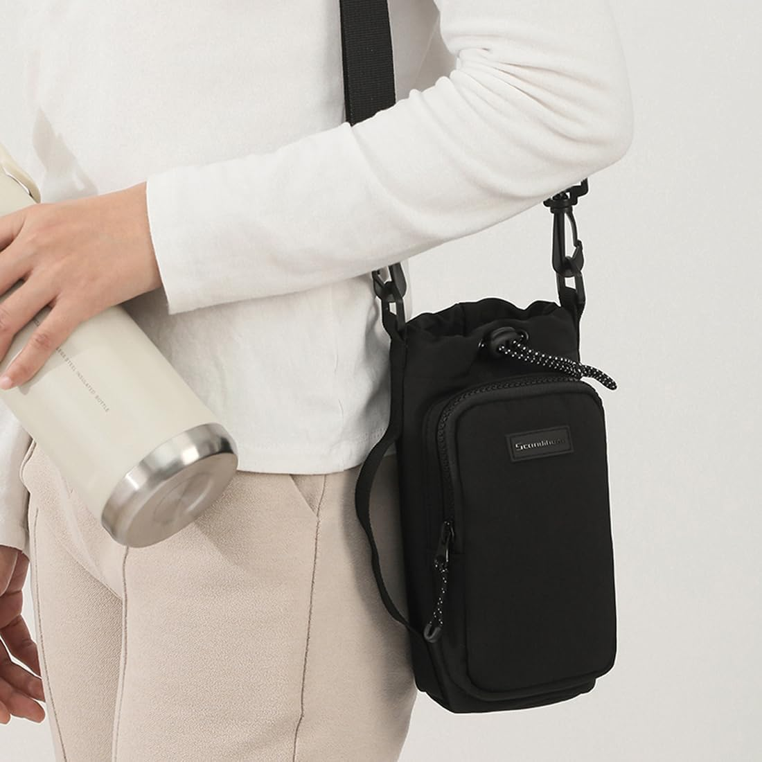 SEPWIK Water Bottle Carrier Bag with Phone Pocket 40Oz Water Bottle Holder Pouch with Adjustable Strap Water Bottle Sleeve for Walking Hiking Camping Gym Scandihome Series - Blue image number 6