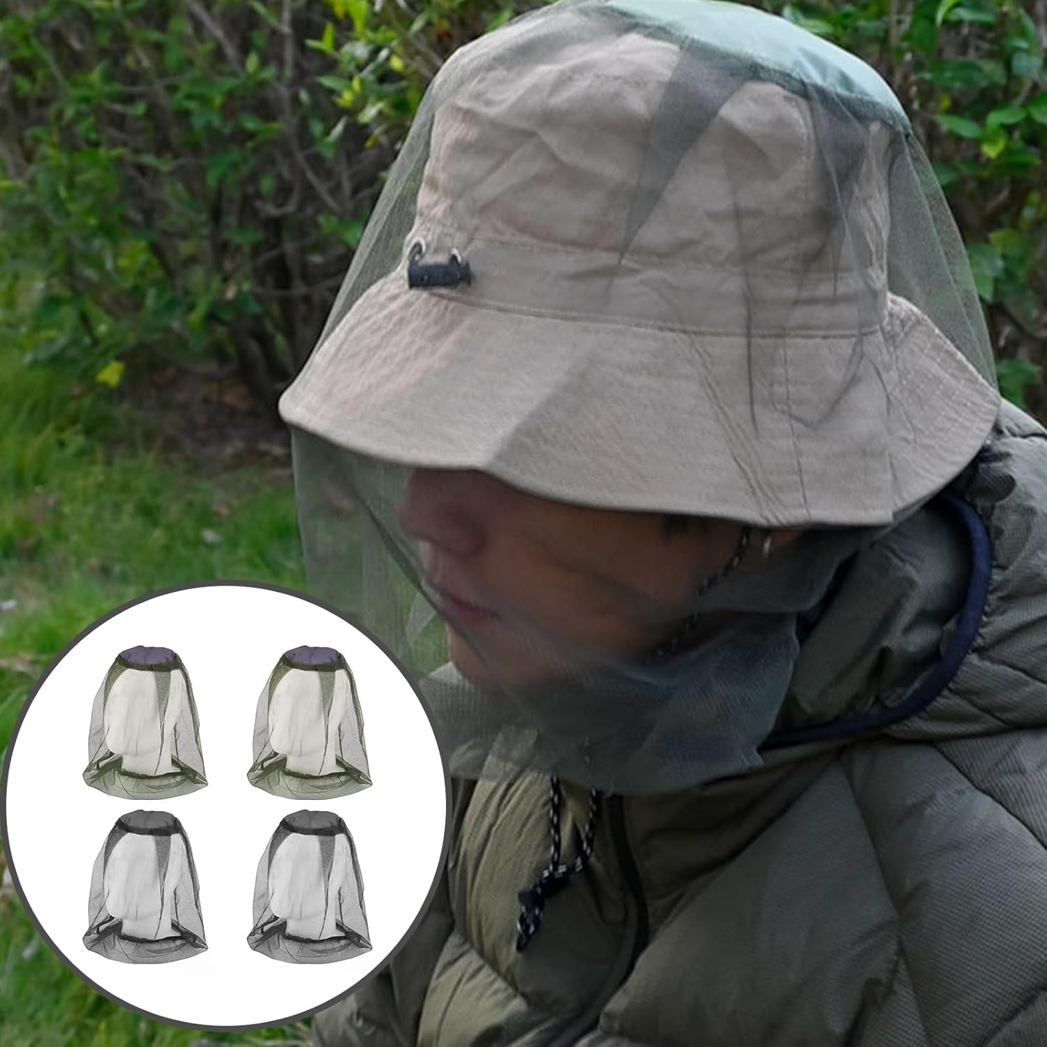 Zodaqian 4 Pack Mosquito Net Head Cover, Lightweight Fly Nets for Head Protection, Durable Mosquito Head Net, Suitable for Outdoor Camping & Travel Enthusiasts Black image number 5