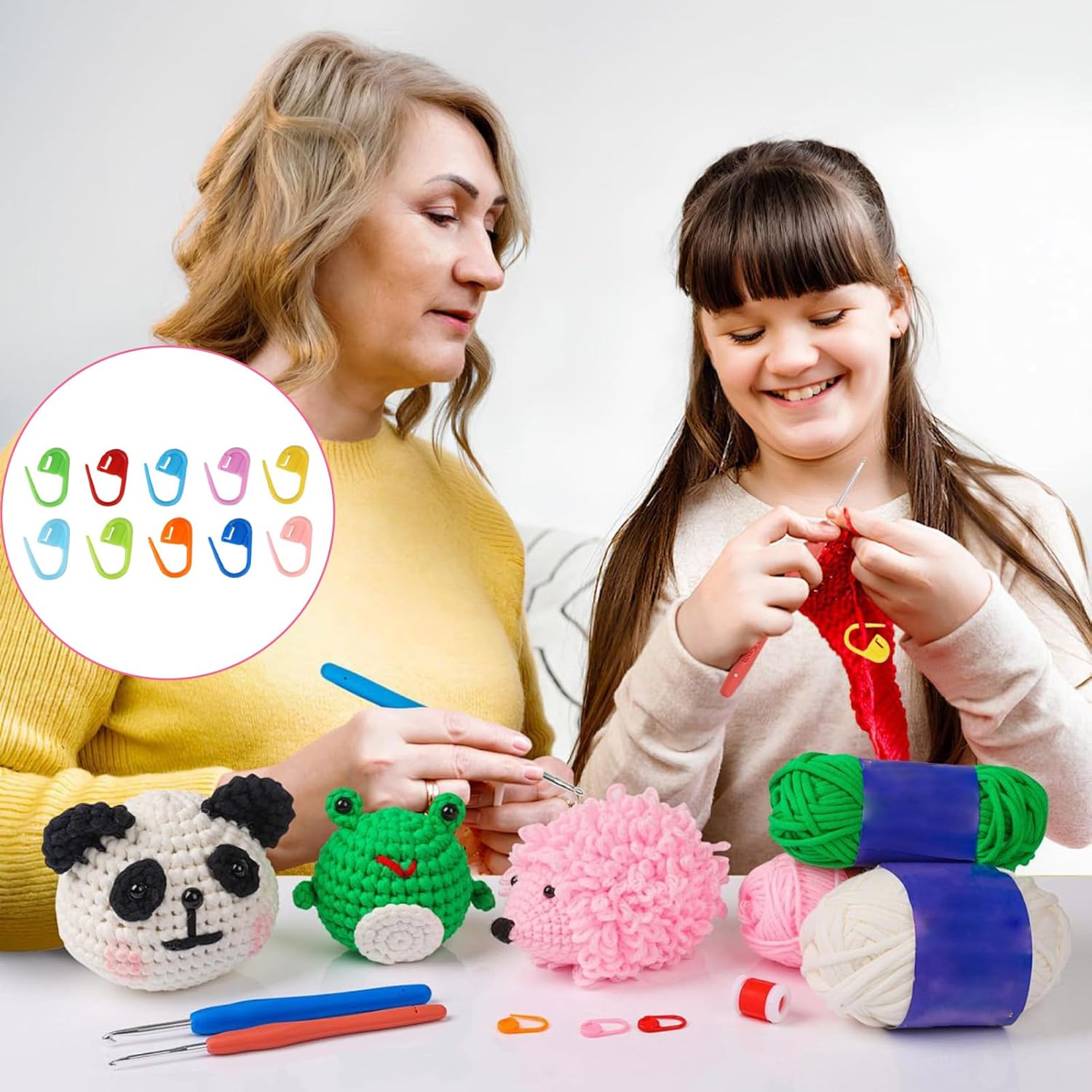 120-Piece Stitch Markers for Knitting & Crochet &ndash; 10 Vibrant Colors with Storage Box & 3 Bonus Plastic Needles &ndash; Durable Non-Slip Marking Rings for Yarn Crafts (2.2 Cm)