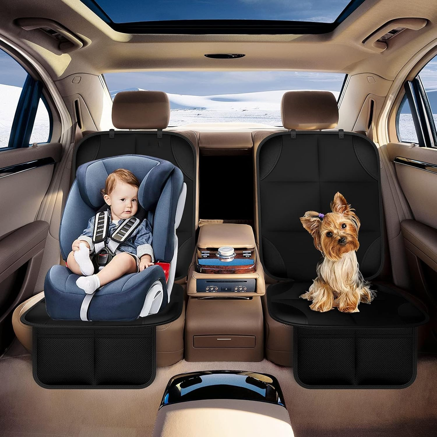 Car Seat Protector, Durable Waterproof Car Seat Cover with Thickest Padding and Non-Slip Backing Mesh Storage Pockets for Baby Child and Pet No Imprint image number 6