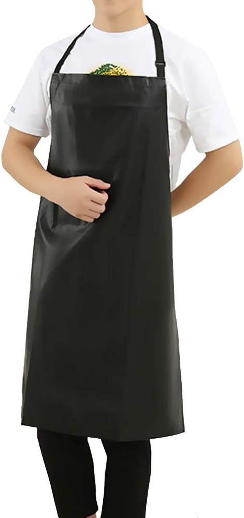 Waterproof Rubber Vinyl Apron with Adjustable Length Neck Strap, Heavy Duty 36.6" Plastic Apron Keeps You Clean and Dry When Dishwashing, Lab Work, Butcher, Dog Grooming, Cleaning Fish, Black image number 5
