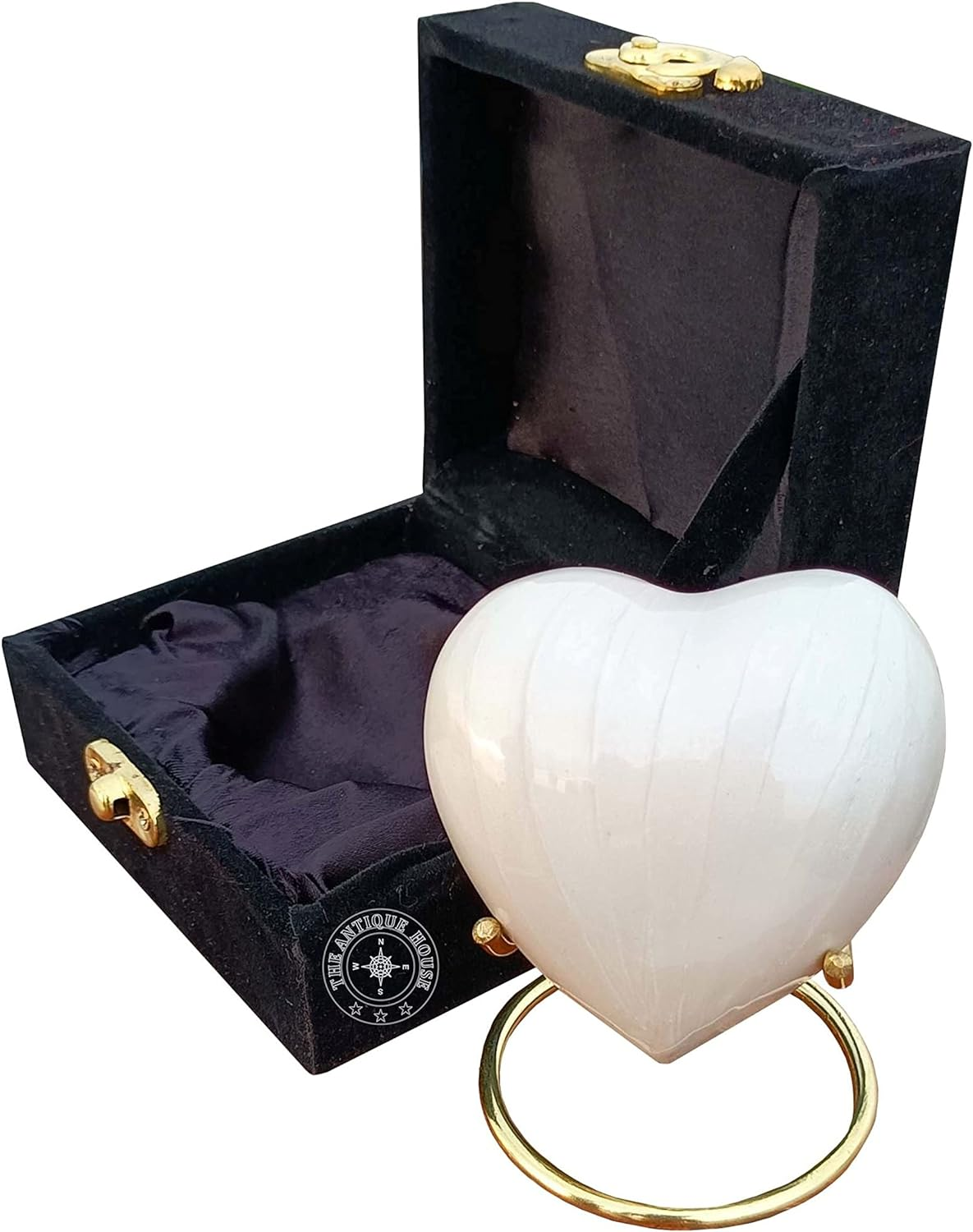 The Antique House White Cremation Urn for Ashes Keepsake Heart Urn with Black Box & Brass Stand Mini Urn for Your Loved One Adult & Funeral Burial for Adults & Infants (A254) image number 4