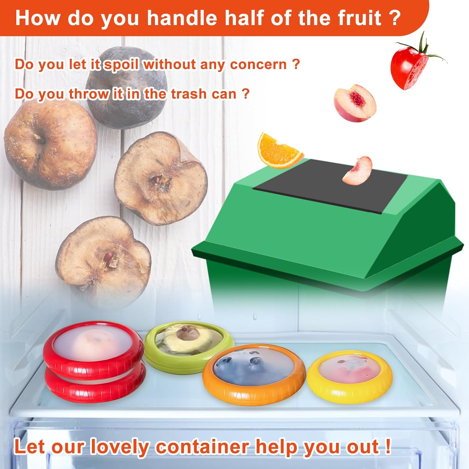 5 Pcs Silicone Fruit and Vegetable Storage Containers for Fridge, Reusable Fresh Stretch Pod Fridge Keep Fresh Stretch Storage Pod with Lid for Garlic Onions Lemons and Potatoes image number 5