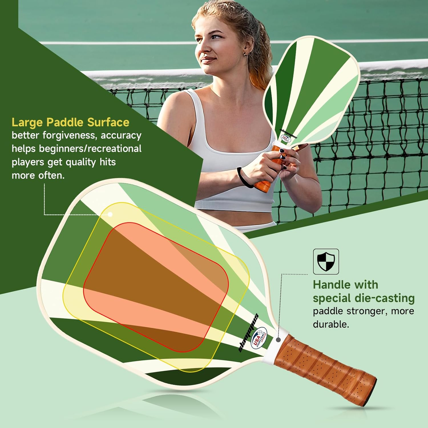 Pickleball Paddles Set of 2 | Pickleball Rackets Set | Pickle Ball Bats/Paddles | Graphite & Fiberglass | USAPA Approved | Great Set for Beginners & All Ages image number 4