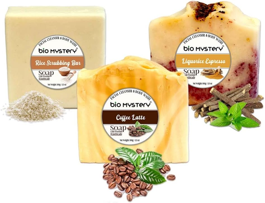 Bio Mystery Natural Soap Bar with Essential Oils &ndash; Handmade Vegan Soap for Body & Face &ndash; Cold Process Plant-Based Bars &ndash; 3.5 Oz Each &ndash; Set of 3 &ndash; Gentle & Moisturizing image number 1