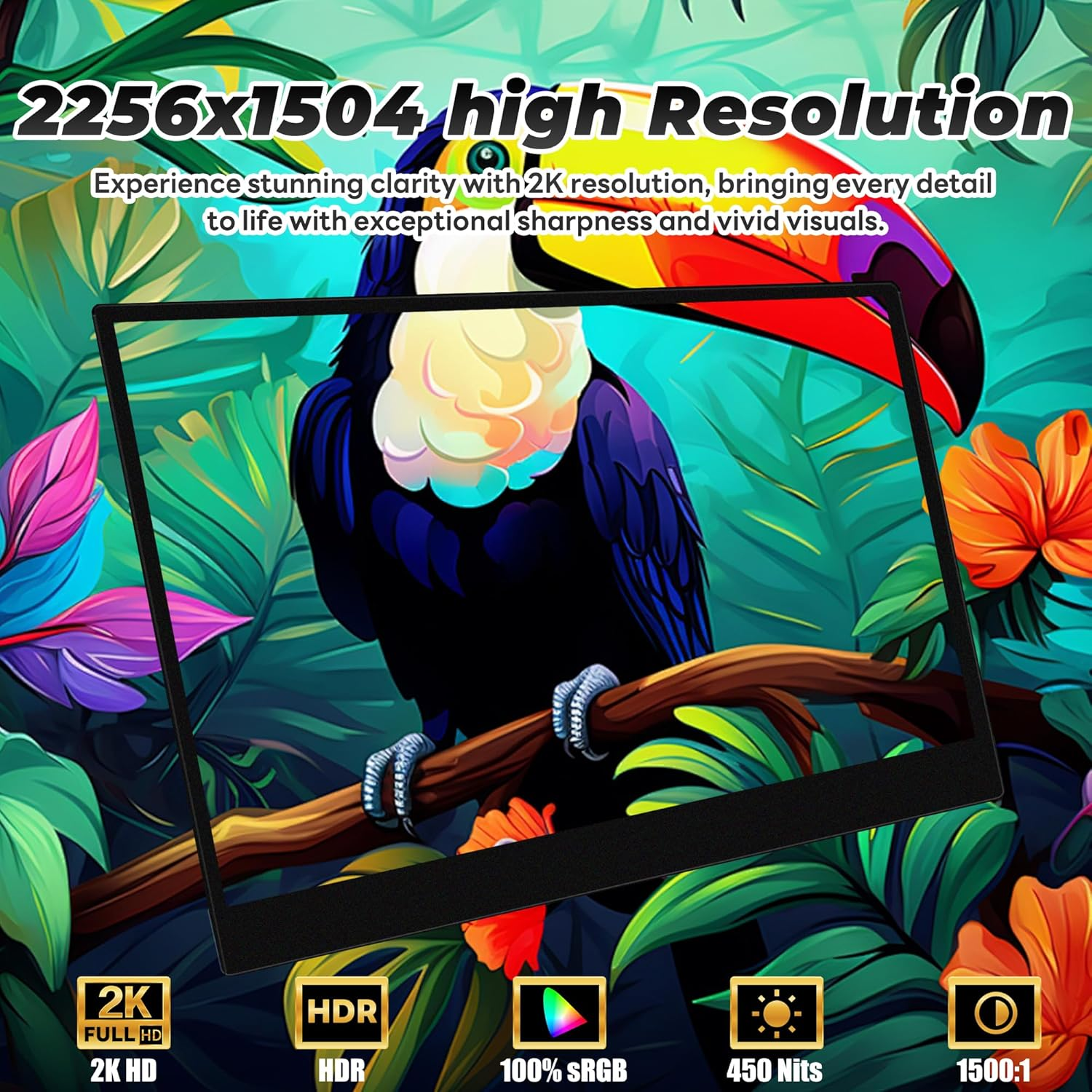 13.5 Inch 2K Portable Monitor-Ultra Slim, Full HD Display for Laptops, Pcs, Gaming, and More - USB-C and HDMI Connectivity, VESA Mount Compatibility, Eye-Care Technology, and Wide Viewing Angle image number 5