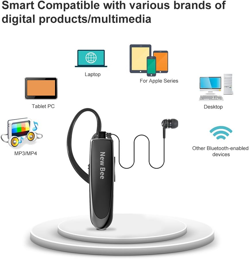 Bluetooth Headset Handsfree Wireless Bluetooth Earpiece New Bee Driving Earphone with Noise Cancelling Microphone 24 Hrs Talk Time Business In-Ear Headphones Earbuds for Apple Iphone X 8 7 6 6S, Samsung Galaxy, HTC, LG, SONY, PC, Laptop (Black) (Black) image number 2