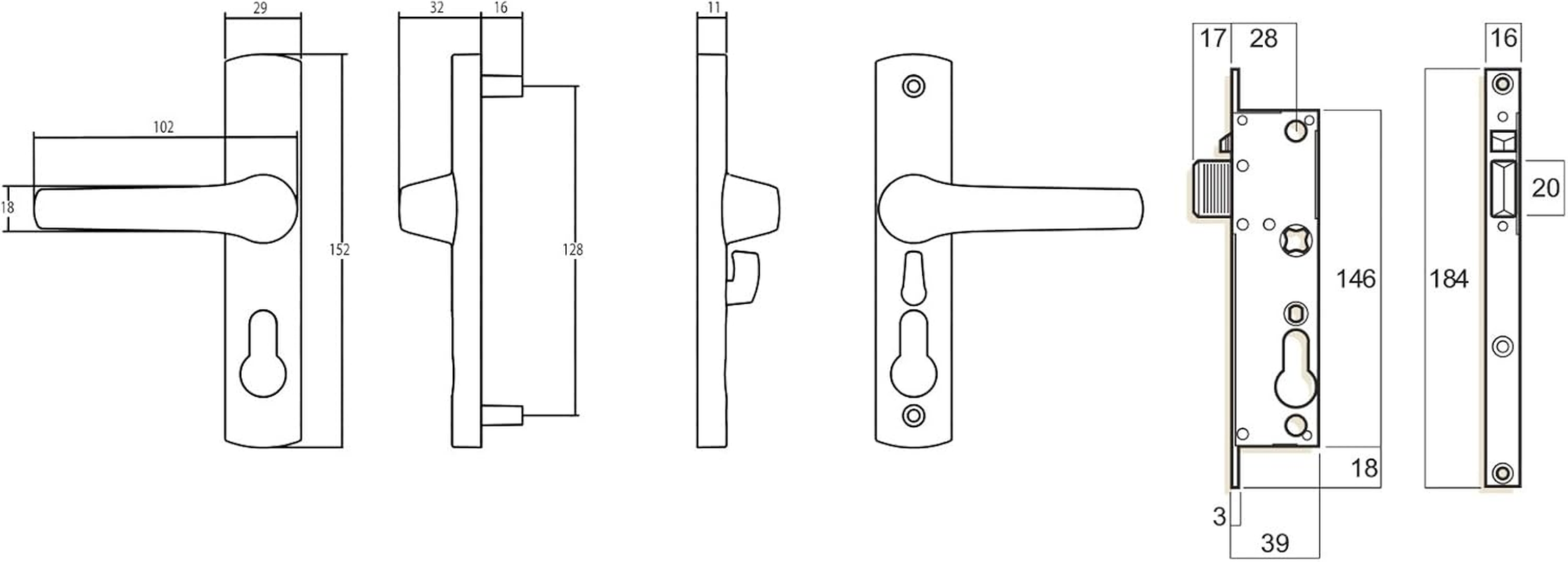 Whitco Security Screen Door Lock Handle Tasman Mk2 Black No Cylinder W892117 image number 2