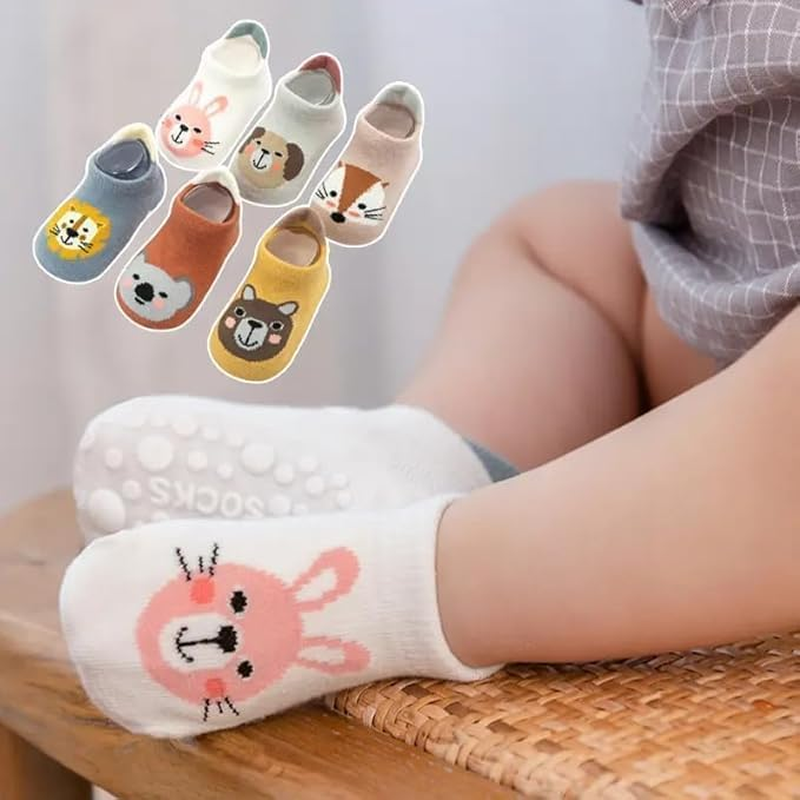 6 Pairs Non Slip Grip Ankle Boys and Girls Socks with Non Skid for Babies Toddlers and Kids Back to School, Breathable Low Cut anti Skid Socks for 1-3 Years Old Boys Girls Baby Newborn Infants Kids image number 5