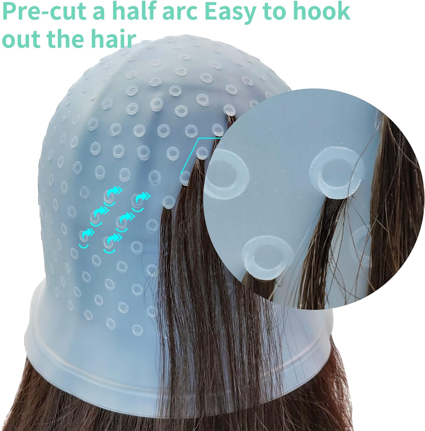 Highlight Caps with Pre Cut Holes Silicone Hair Highlighting Cap for Highlighting Hair Dye Cap No Leakage Reusable Highlighting Cap Dye Cap Pre Pierced (Blue) image number 2