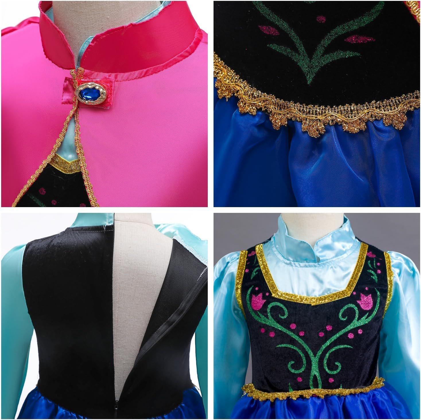 Princess Dress up Girls Halloween Cosplay Costume Anna Dress Long Sleeve with Cape image number 2