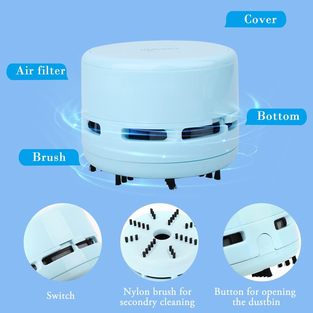 Fineinno Desktop Vacuum Cleaner, Mini Table Cleaner,Table Crumb Sweeper,Perfect for Crumbs, Dust, Pet Hairs, Battery Operated (Blue) - Green image number 5