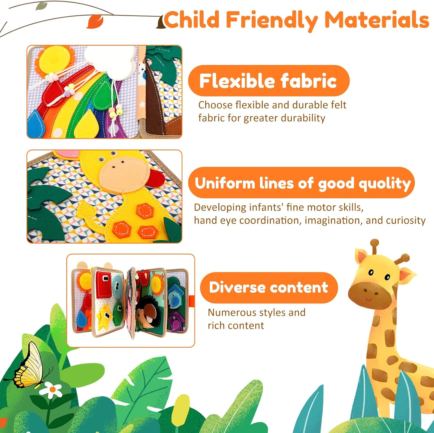 Quiet Book for Toddlers 1-3, Quiet Activity Book, Montessori Busy Board for Boy Girl, Educational Sensory Learning Toys, Animals Sensory Books, Felt Book Toddler Travel Toys image number 2