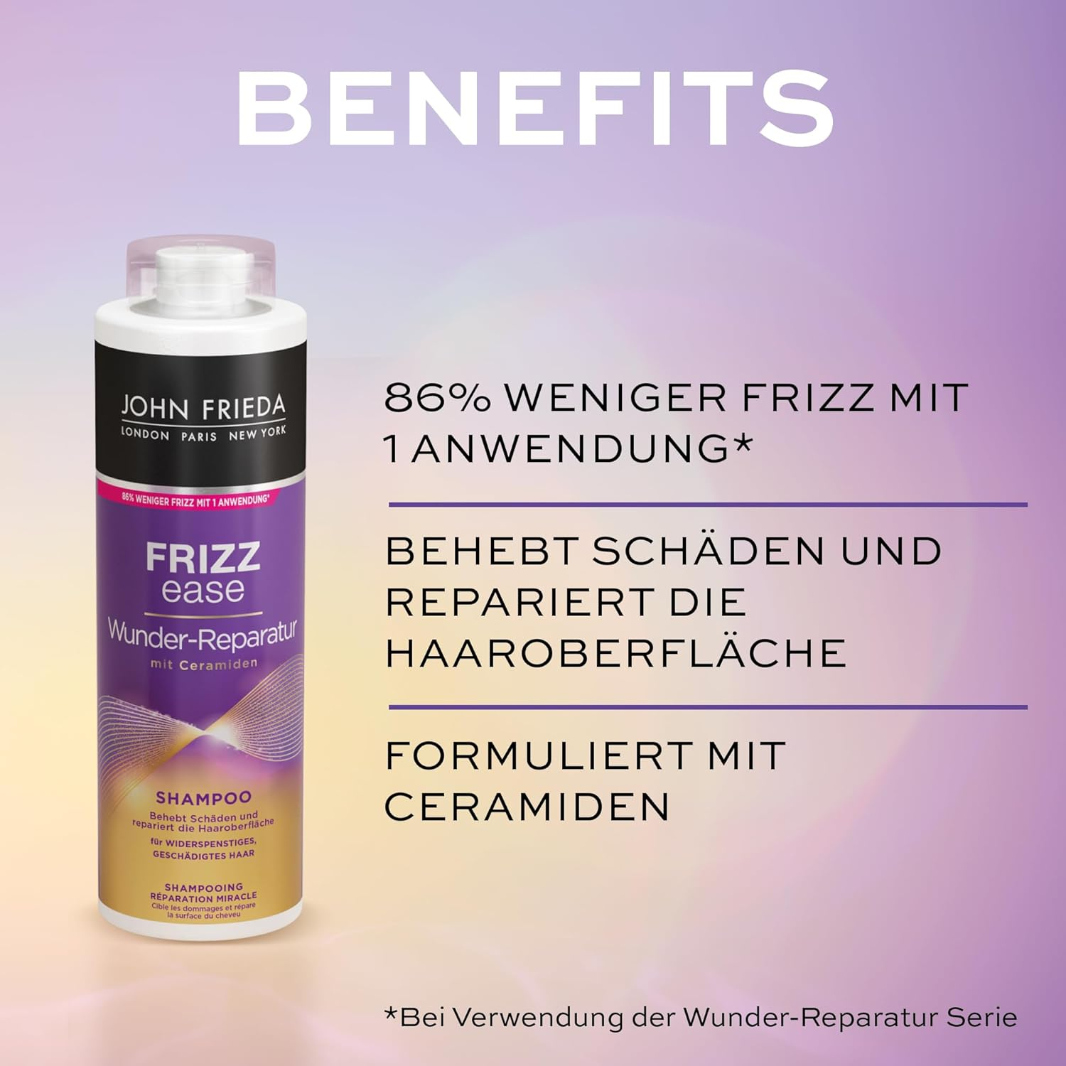 John Frieda Wunder Repair Shampoo/Conditioner Value Set - Contents: 1X Shampoo 500 Ml & 1X Conditioner 500 Ml - Refillable - Frizz Ease Series - for Unruly and Damaged Hair image number 3