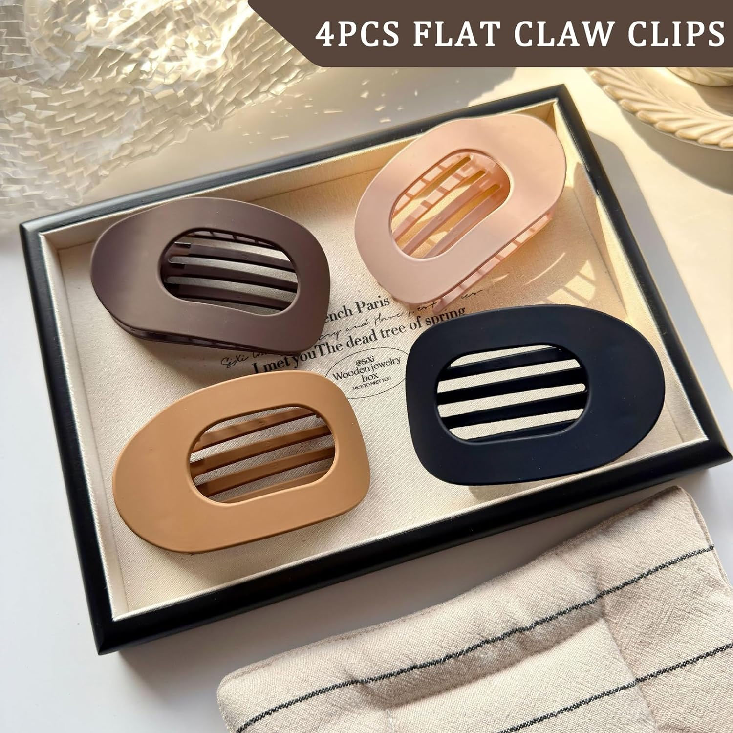 Ueiykoz Flat Claw Clips,4 Pack Strong Hold Flat Claw Clips French Clips Hair for Thick Thin Hair Non-Slip Lay down round Clips Barrettes for Women image number 4