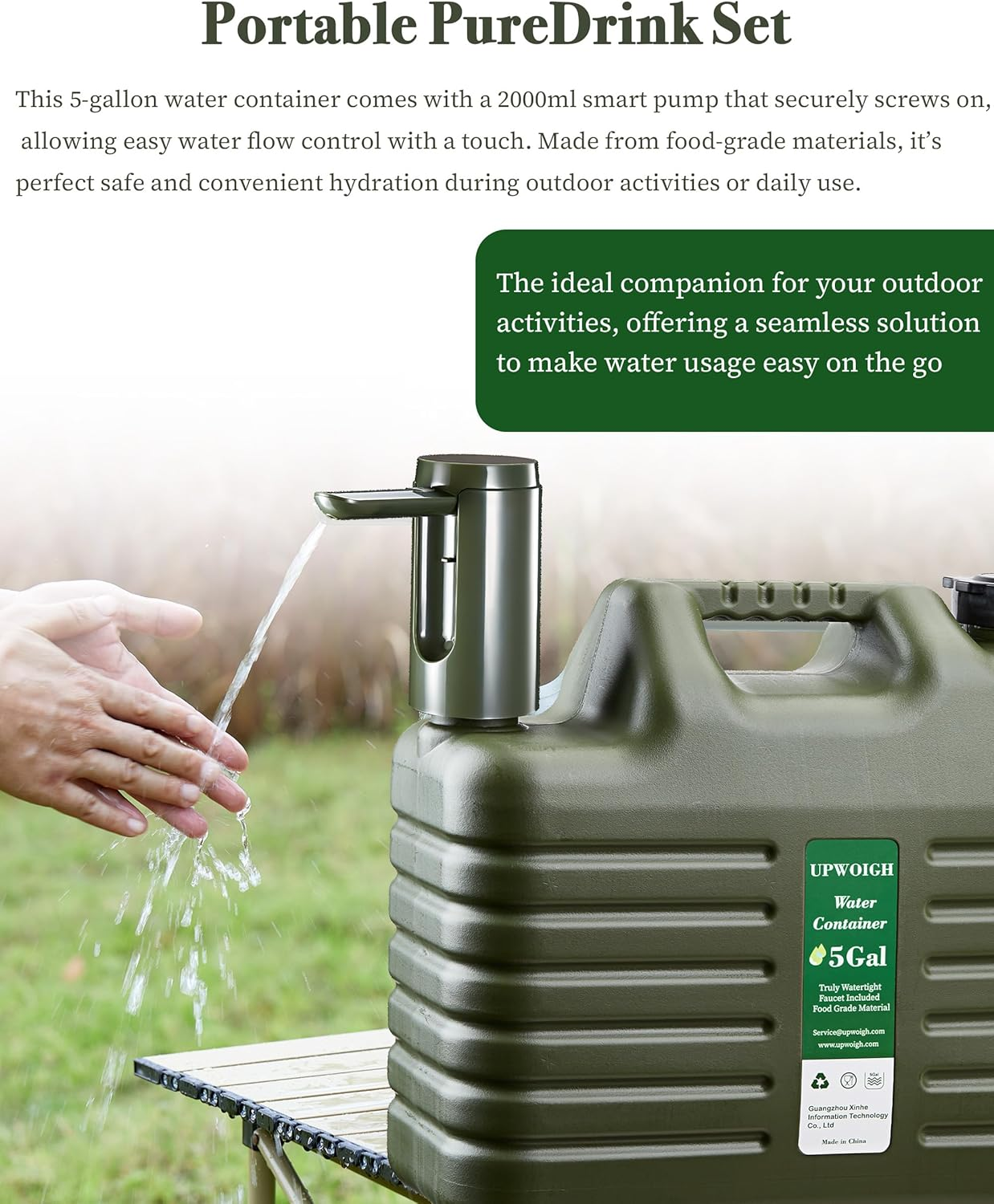 UPWOIGH Portable 19L Water Jug with Automatic Touch Control Pump,Truly No Leakage Water Container with Spigot,Type-C Rechargeable Military Green Water Pump Gear for Outdoors Camping Hiking image number 2