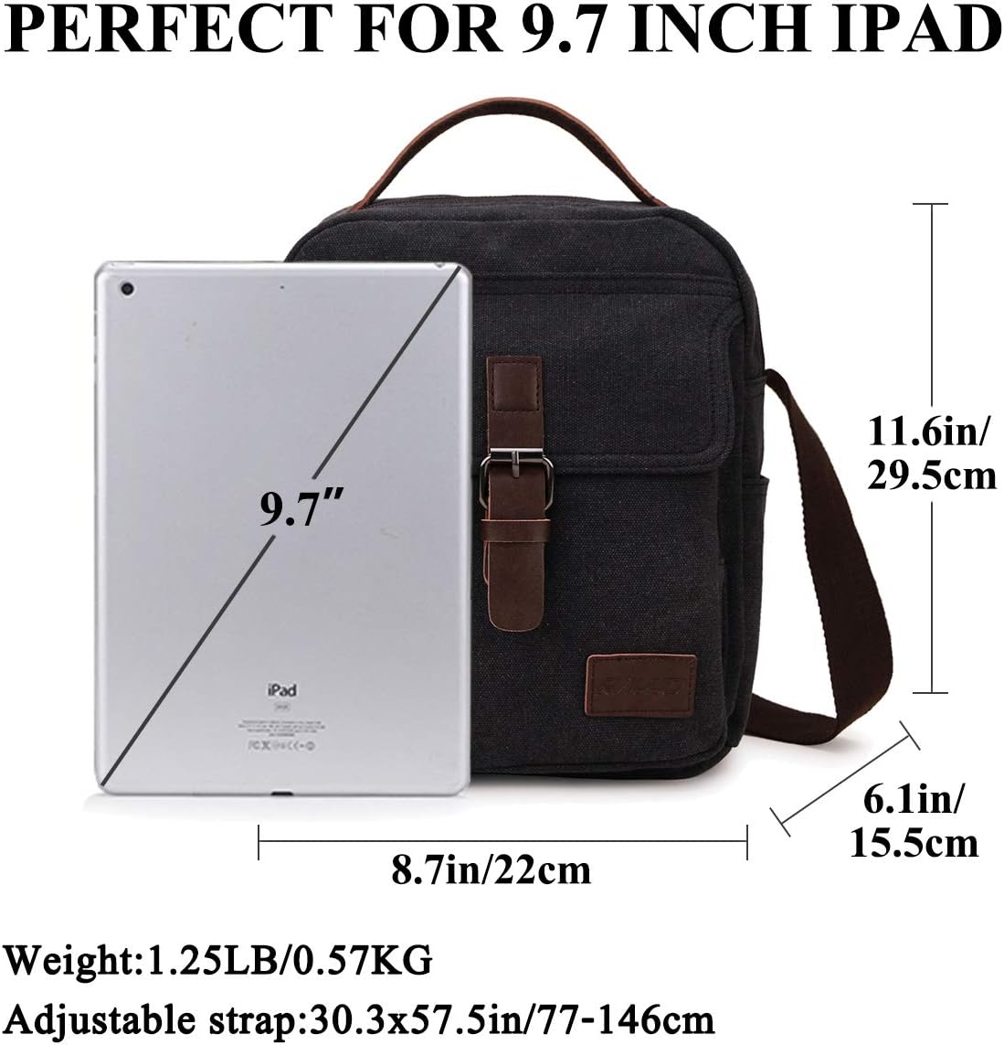 Small Messenger Bag for Men, RAVUO Water Resistant Canvas Satchel Purse Vintage Shoulder Crossbody Bag for Travel Work image number 3