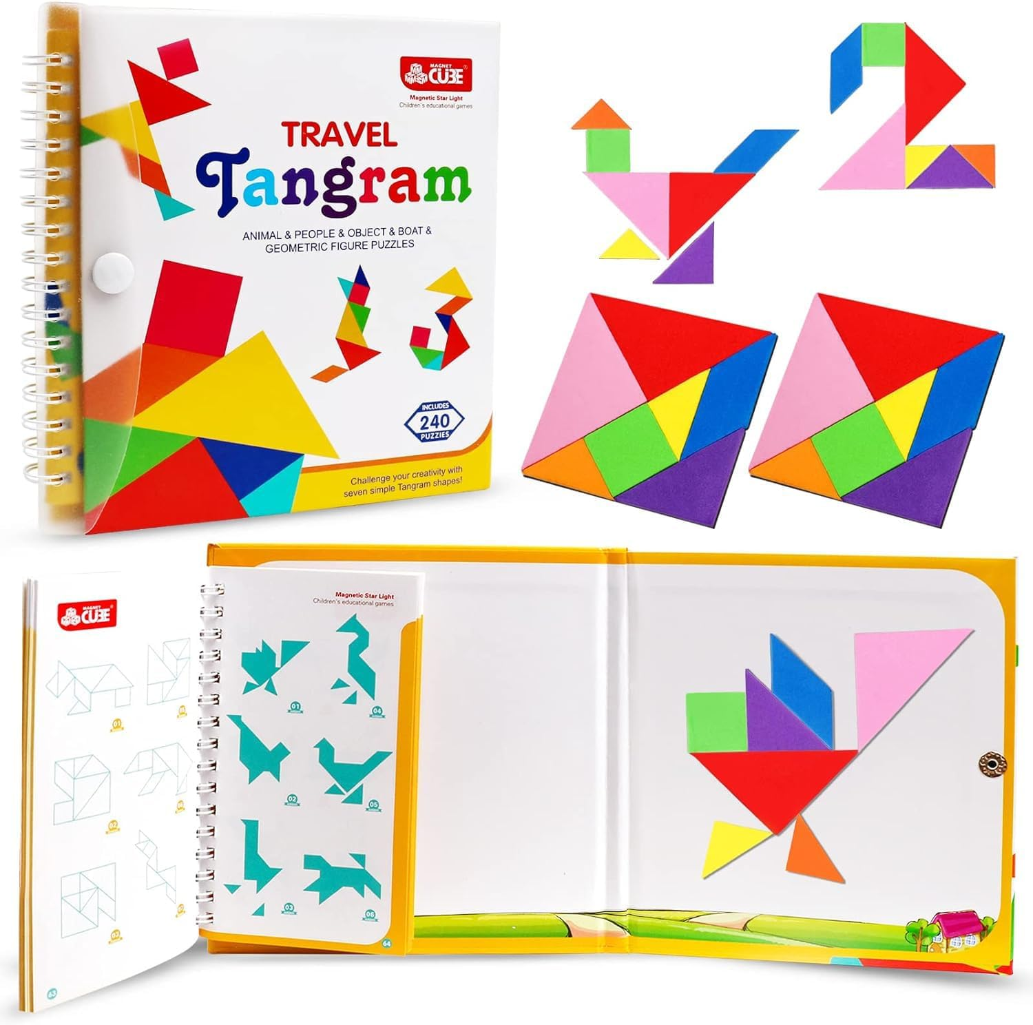 Travel Tangram Puzzle with 2 Set of Magnetic Tangram - Road Trip Tangoes Jigsaw Shapes Dissection Games with Solution - IQ Book Educational Toy Brain Teaser Kid Adult Challenge image number 2