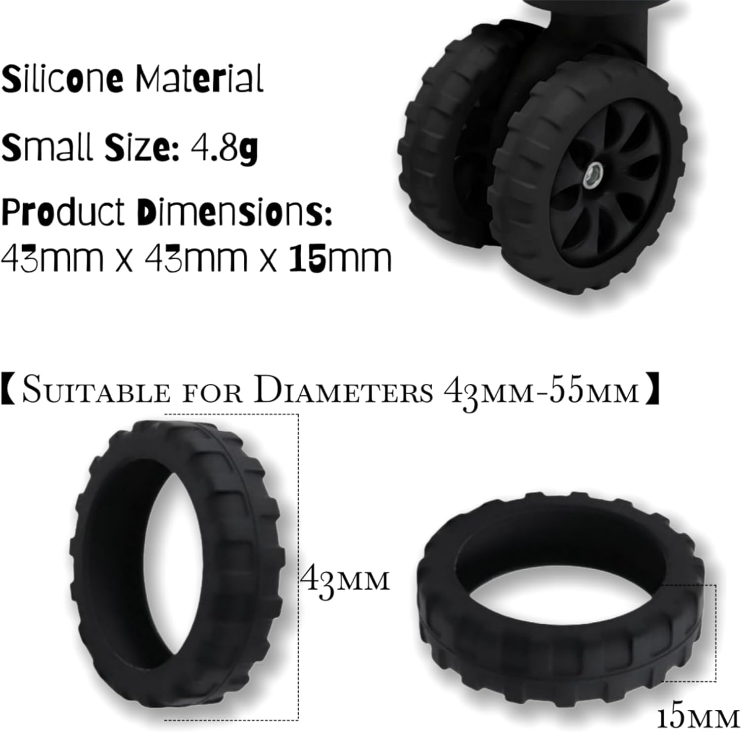 Luggage Wheel Protectors Covers 8 Pieces Suitcase Wheel Protectors for Carry-On & Checked Bags, Durable Silicone Suitcase Covers, Wear-Resistant (Small Black) image number 4