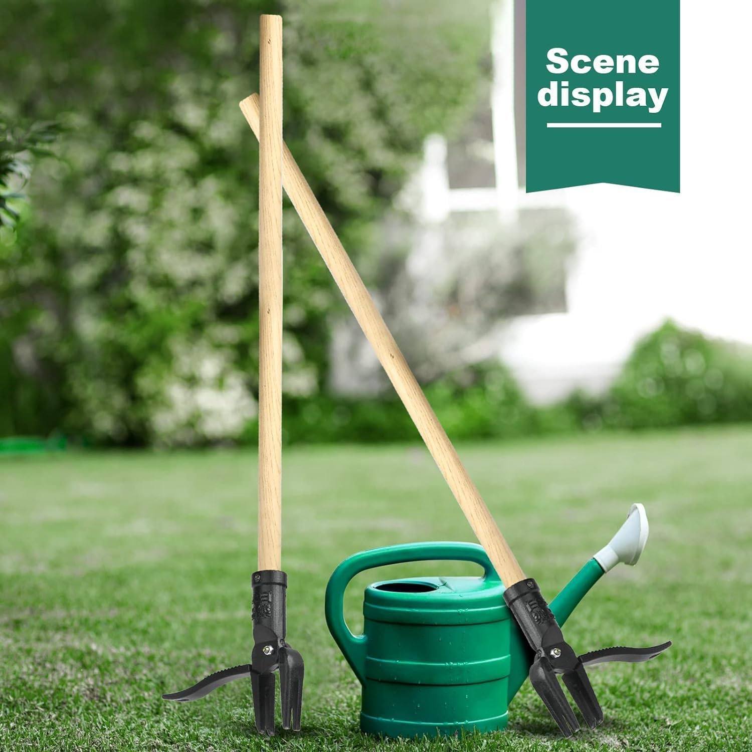 Weed Puller Tool Stand up Heavy Duty Weeding Tool with Long Wooden Handle and 4-Claw Steel Head, Easily Remove Weeds without Bending, Pulling, or Kneeling Garden