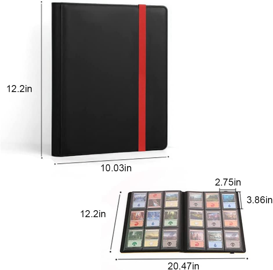 FOME 540 Pockets Card Binder Holder, 9-Pocket PU Leather Trading Card Album with 30 Sheets, Band Closure Carrying Case for Yugioh MTG and Other TCG image number 3