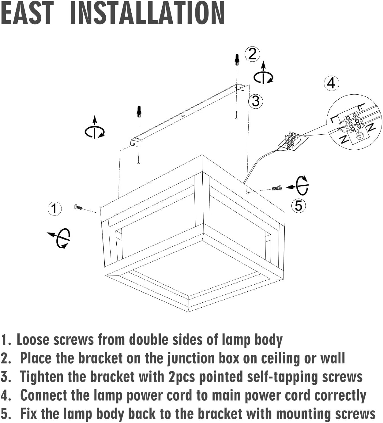 Square Ceiling Light Porch Light LED Flush Mount for Wall or Ceiling, Outdoor Wall Light for Patio Balcony Terrace, 3K Warm Light, 125W of Light, Matt Black Aluminum with PC Lens, Wet Location image number 2
