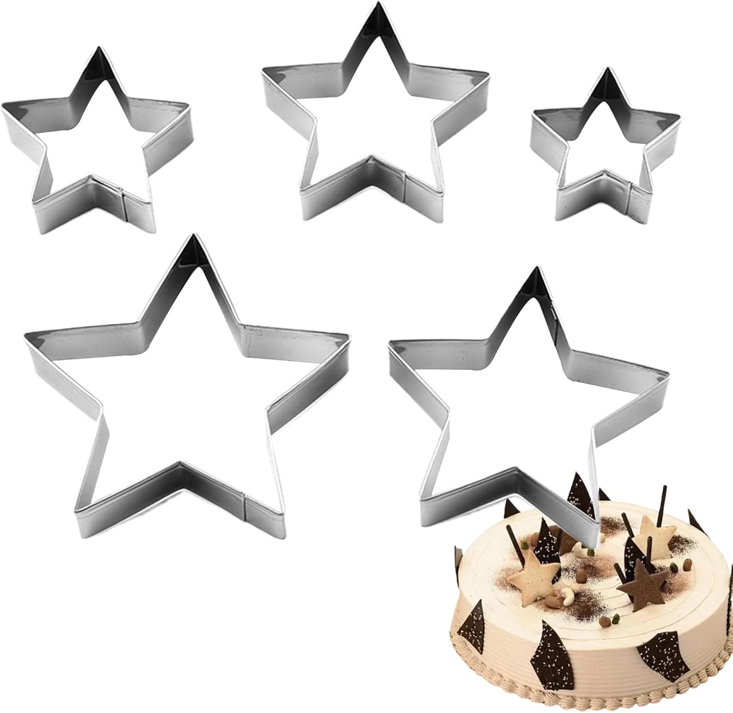 5PCS Star Cookie Cutter Set, Stainless Steel Star Shaped Molds, Five-Pointed Pastry Molds, Fondant Cake Cookie Cutter Set, Home Bakeware Tools for Holiday Party Decorations image number 5