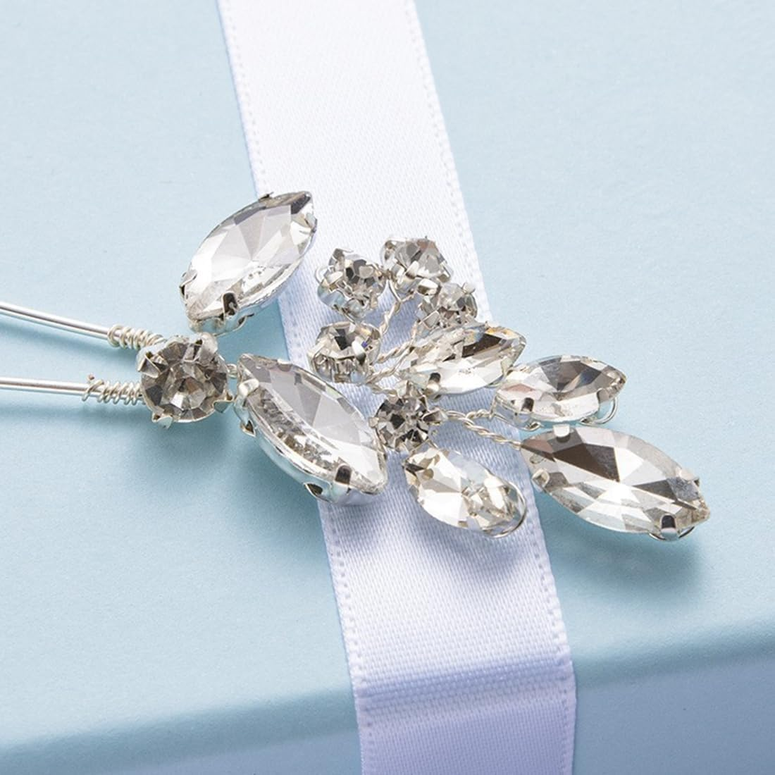 Pack of 3 Silver Crystal Hair Accessories Bride Wedding Hair Pins Headpiece Wedding Hair Clips Leaves Wedding Hair Pins U-Shaped Wedding Hair Clips for Women Girls image number 5