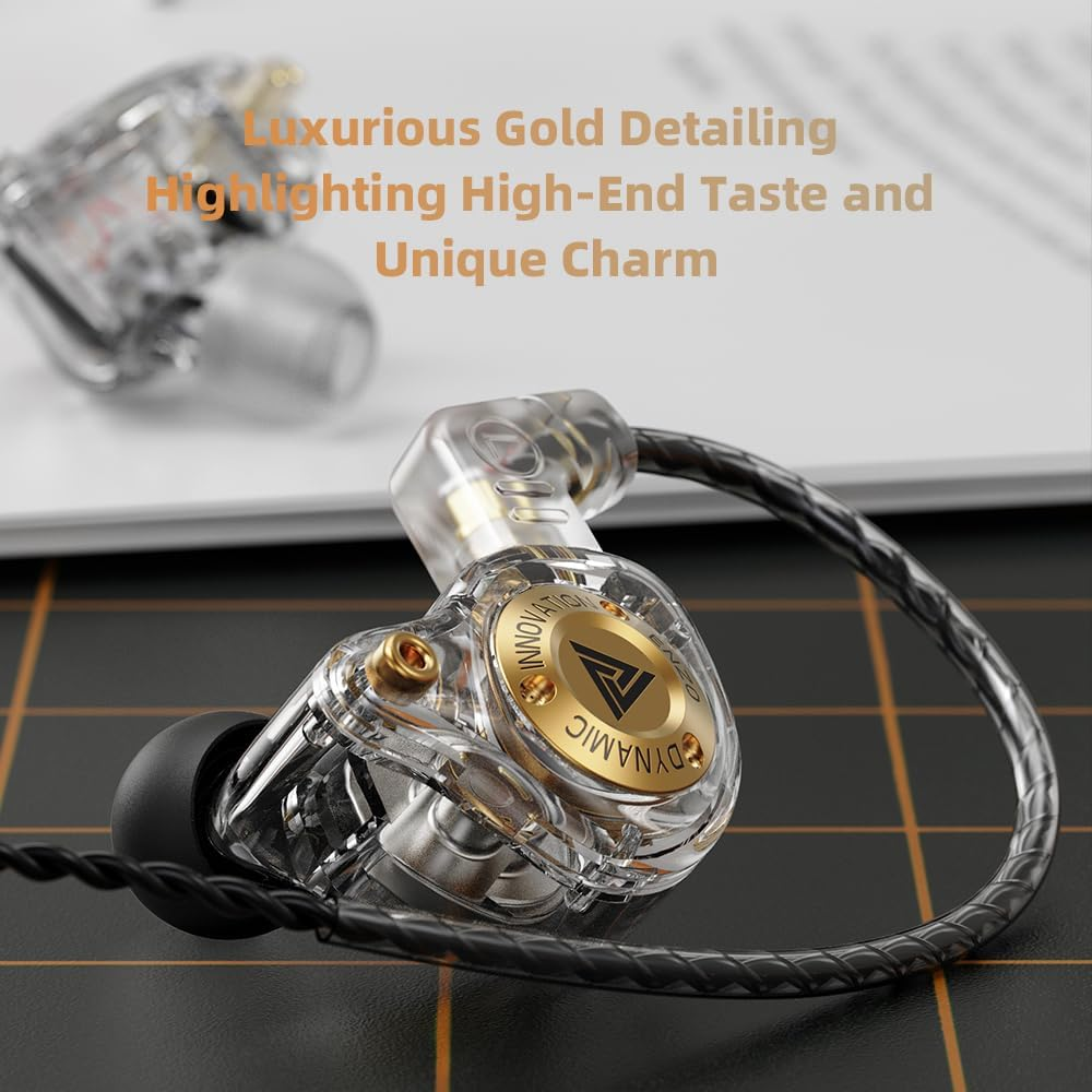 Wired Gaming Headphones IEM Earphones with 1DD，QKZ ENZO PRO in Ear Monitor, Hifi Detachable Cable Earbuds, Bass Sound with New 11Mm Dynamic Driver for Video Music Gaming (White, Mic)