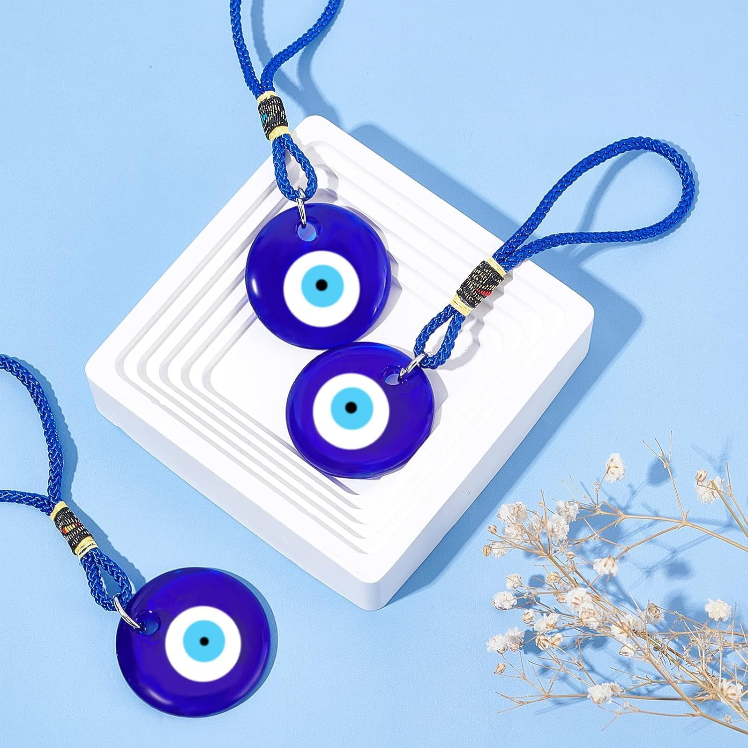 4Pcs Blue Evil Eye Charm Hanging Ornament for Home and Car Decoration, Decorative Glass Amulet for Good Luck Protection, Turkish Greek Style Rearview Mirror Decor by Haheihei image number 2