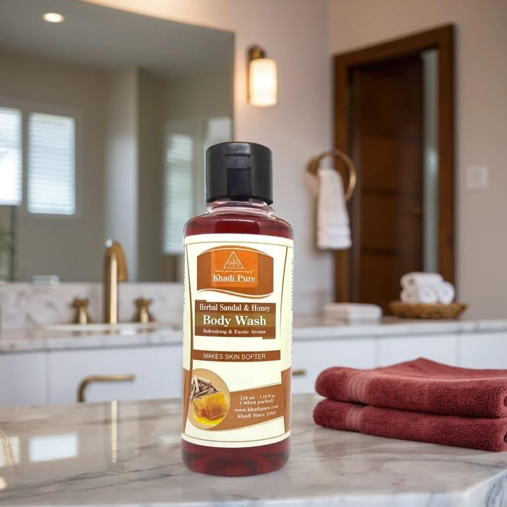 Khadi Pure Sandal Honey & Sandal Turmeric Body Wash, 210 Ml (Pack of 2)