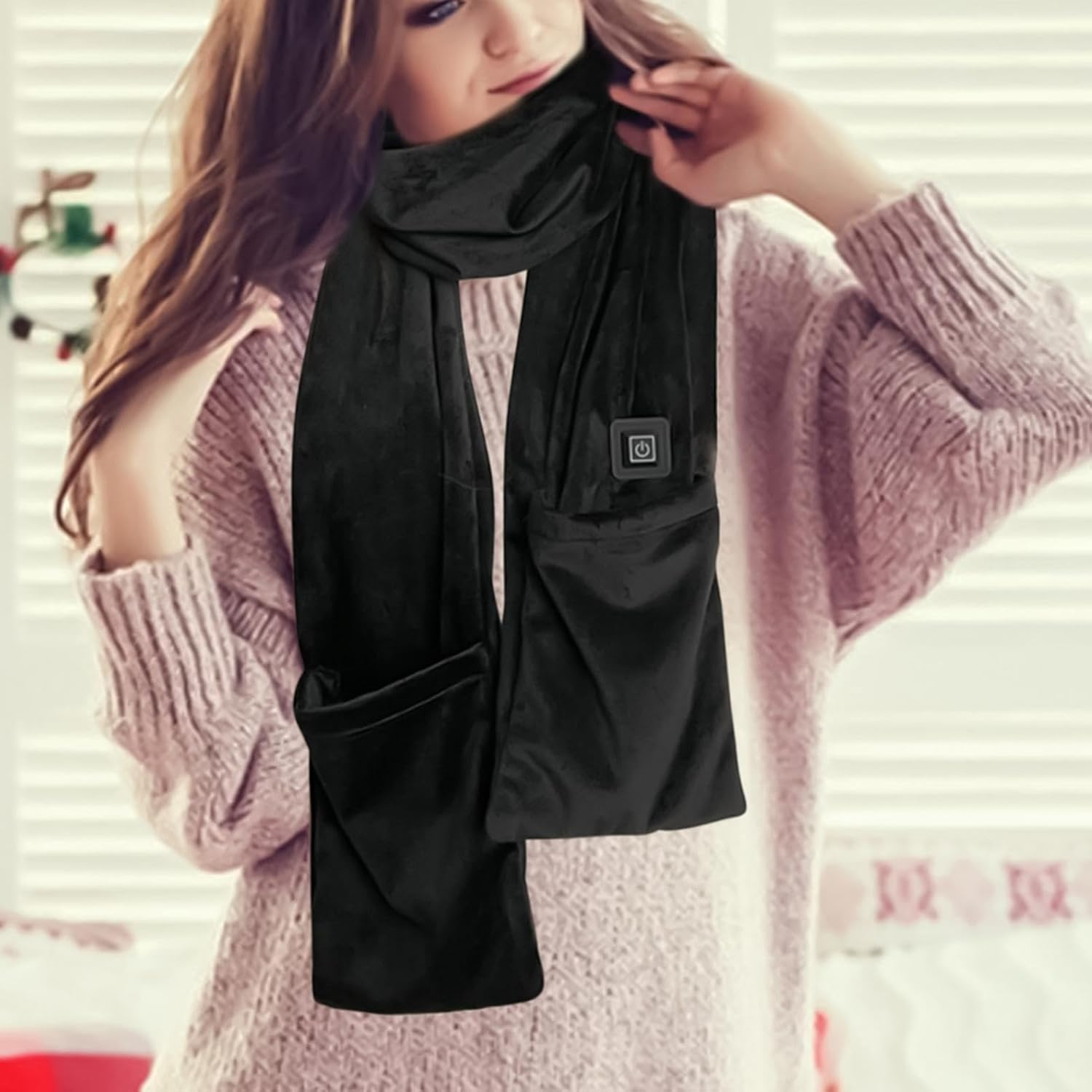 Qkbuza Heated Scarf for Women Men - 5V USB Heating Scarf,Winter Must Have Scarf, Electric Neck Heating Shawl Pad, Washable, USB Powered, 3 Temperature Settings for Mom Dad - Black image number 5