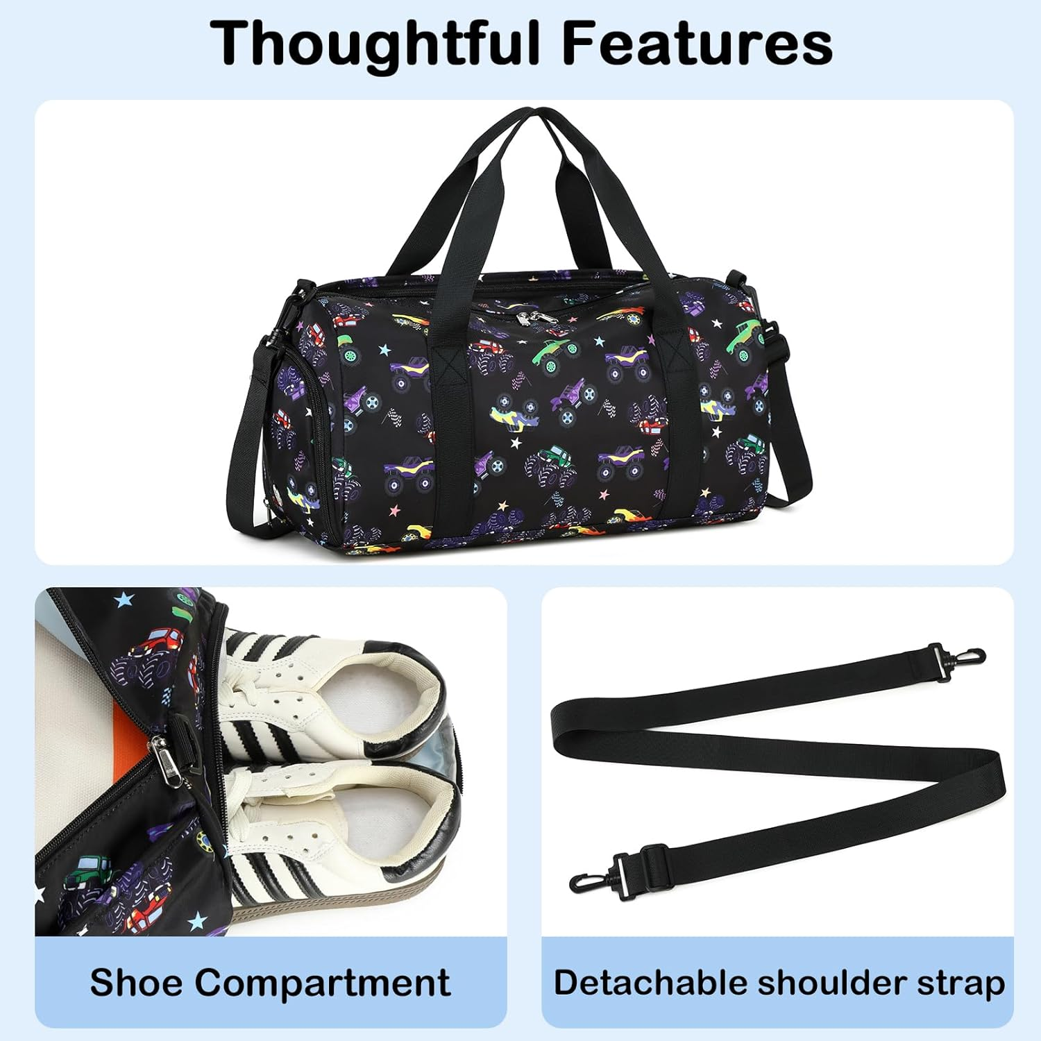 Gym Bag Sports Duffle Bag with Wet Pocket Weekender Overnight Bag with Waterproof Shoe Pouch and Air Hole for Men Women Travel Foldable Bag image number 5