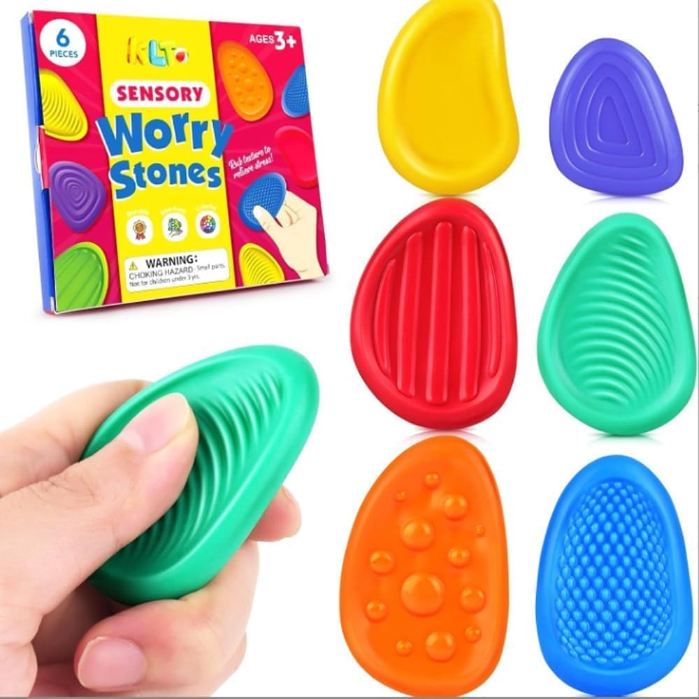 Fidget Toys Sensory Stone for Kids: 6 Pack Textured Soft Worry Stone for Autism Kids Calming - Fidget Stress Toys for Students Anxiety Relief - Small Prizes Fidget Toys image number 2