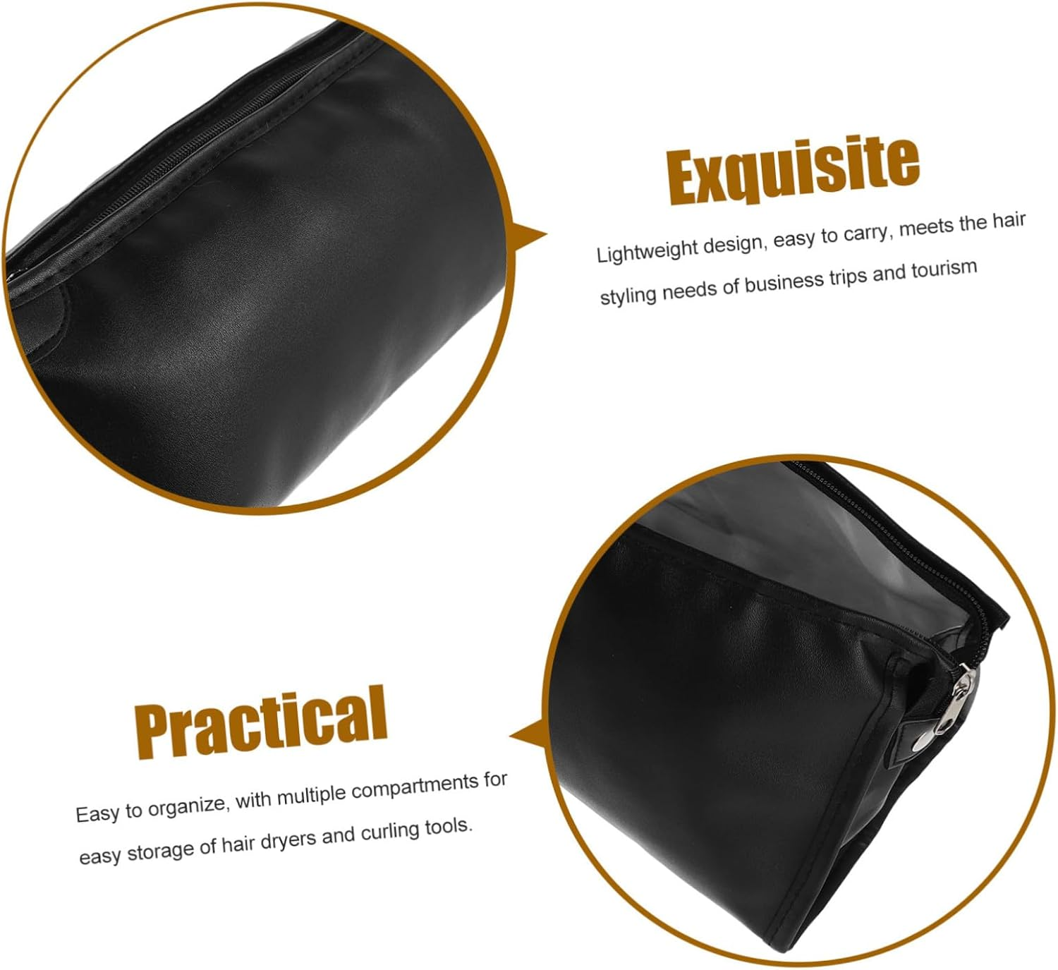 HEALEEP Hair Dryer Storage Bag Blow Dryer Carrying Bag Case Organizer Case Travel Black Pu image number 5