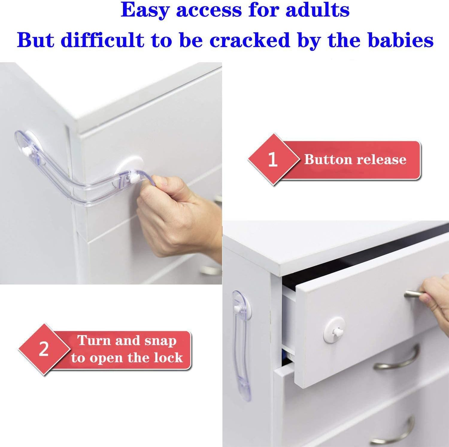 DACUAN 12 PCS 11CM Childproof Refrigerator Lock, Freezer Lock, Invisible Cabinet Cupboard Lock for Toddlers, Easy to Install(Transparent) image number 4