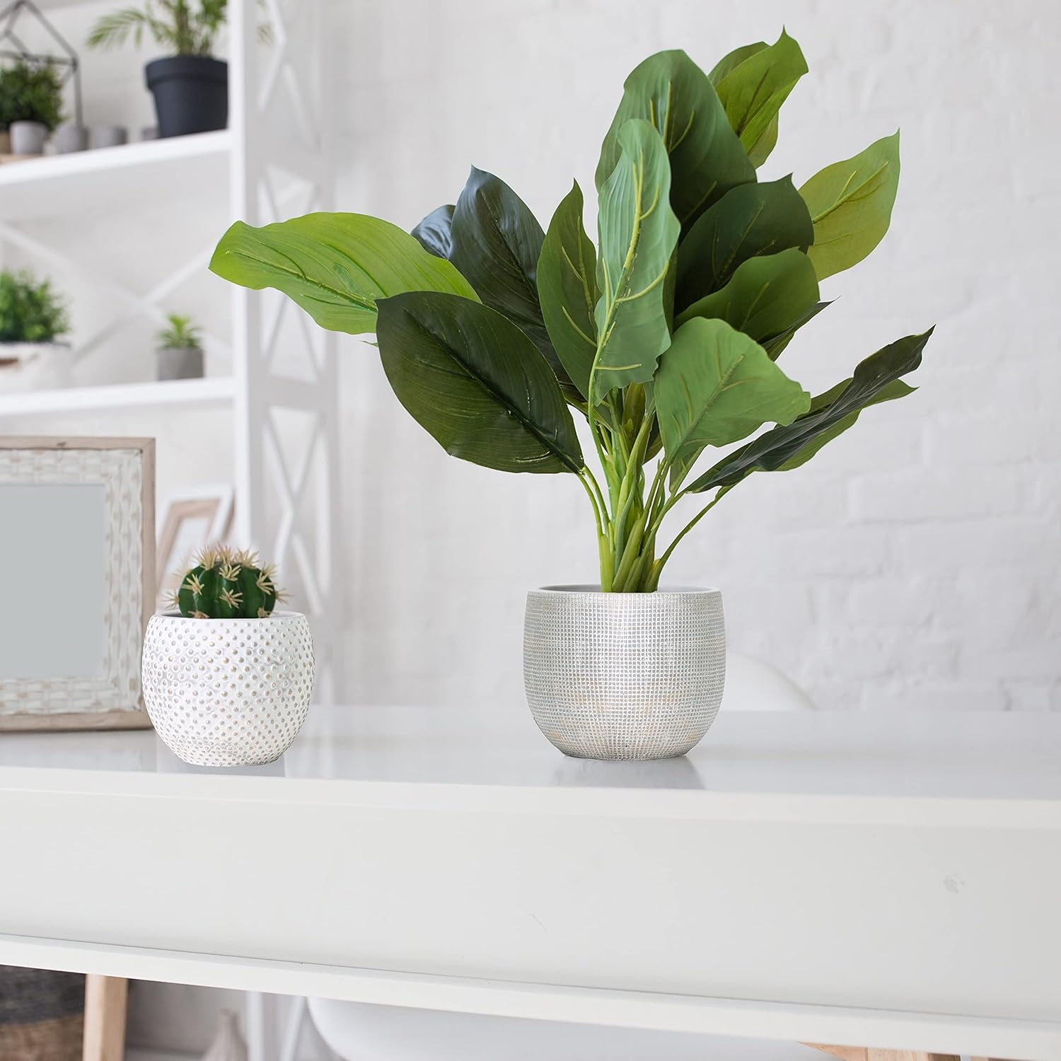 Ceramic Cream Gold Plant Pot Set 2-17 and 14Cm Indoor Planters Cement Outdoor Flower Pots image number 7