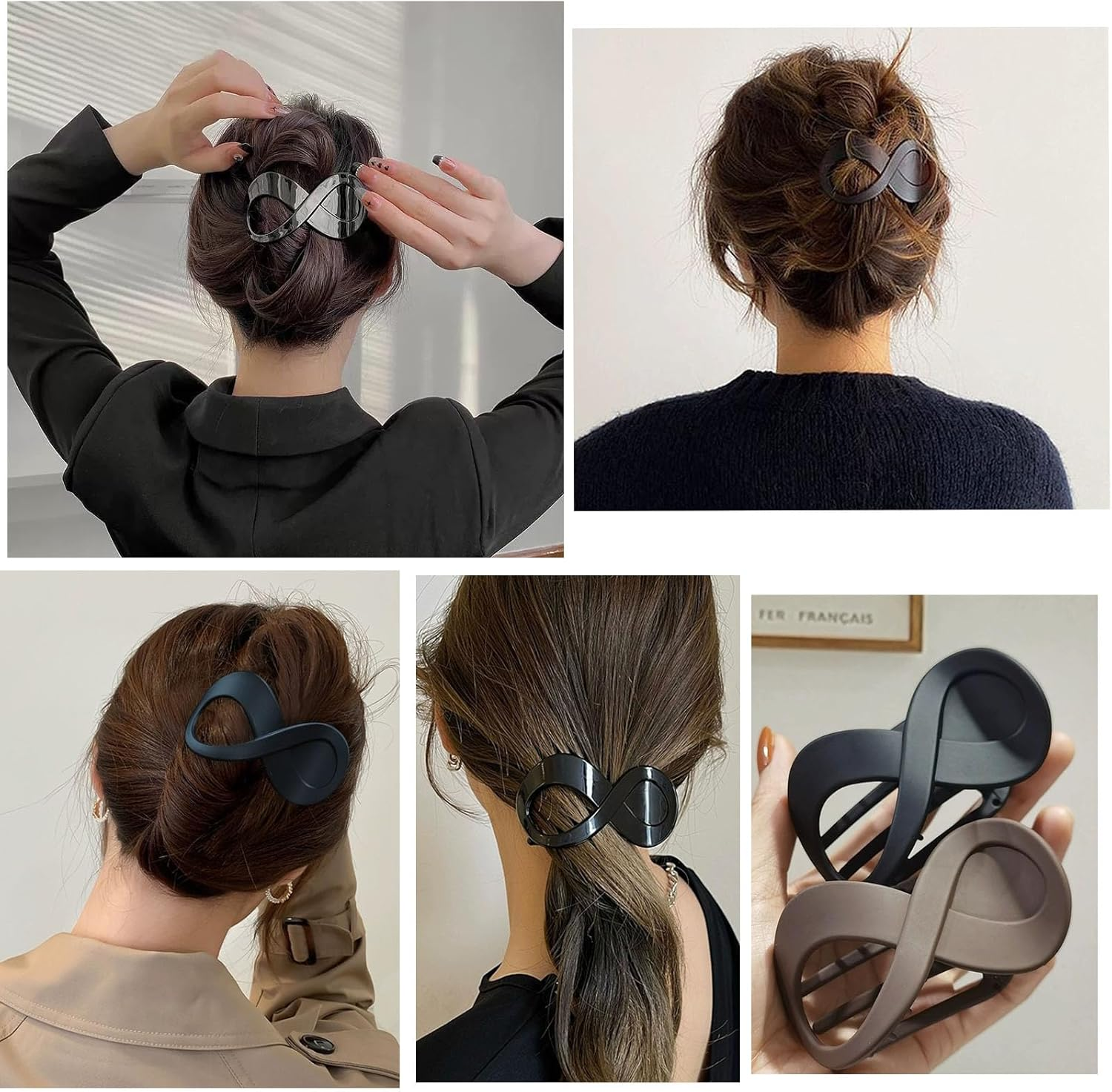 4 PCS French Concord Curved Hair Claws for Women, 3.35 Inch Volume No Slip Grip Banana Clamps for Strong Hold Hair Styling Accessories