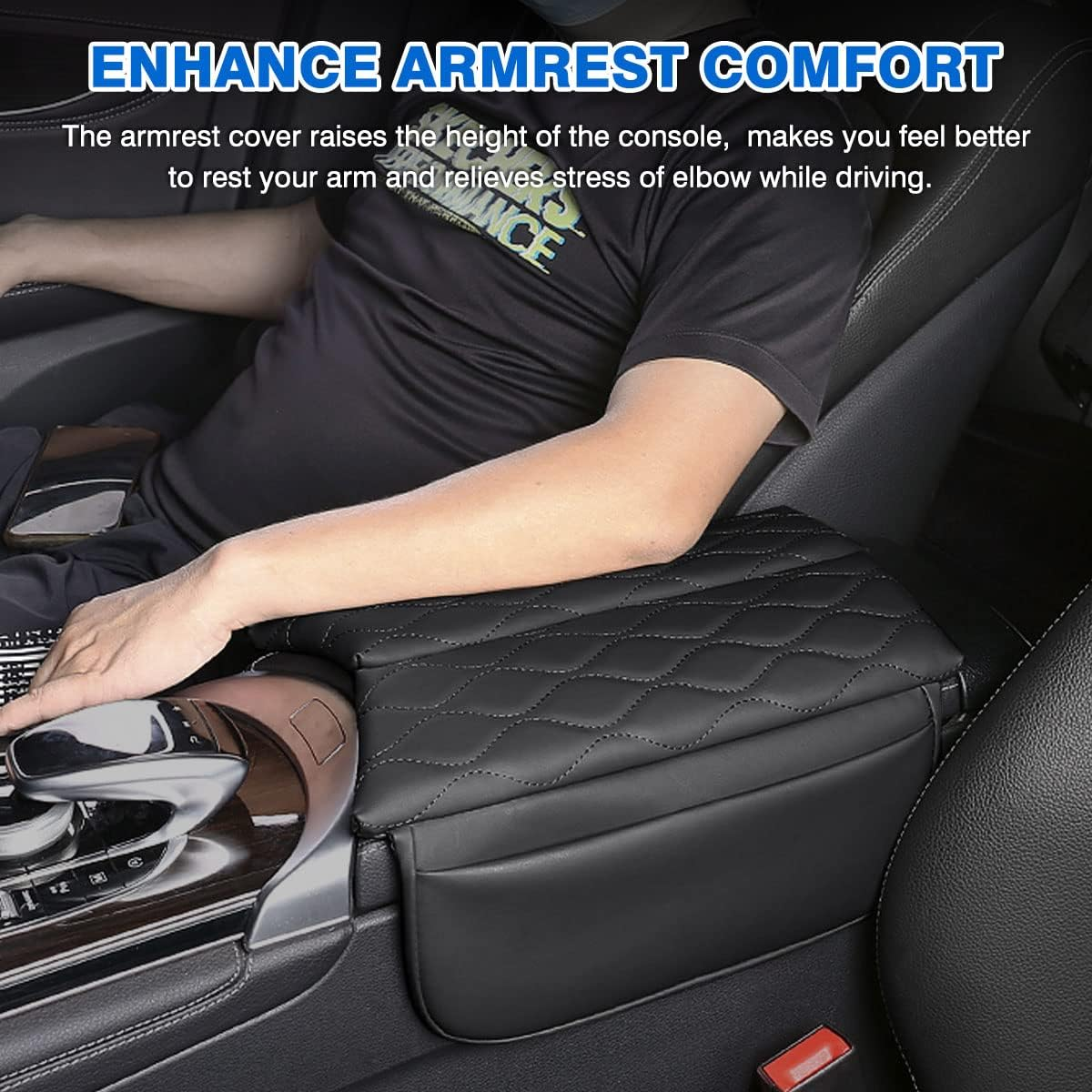 Karltys Compatible with Center Console Cover Mercedes Benz GLC Class 2016-2022 EQC 2019-2023 Accessories Armrest Cover Pad Leather Cushion Protector with Phone Holder Storage Pockets Black image number 2