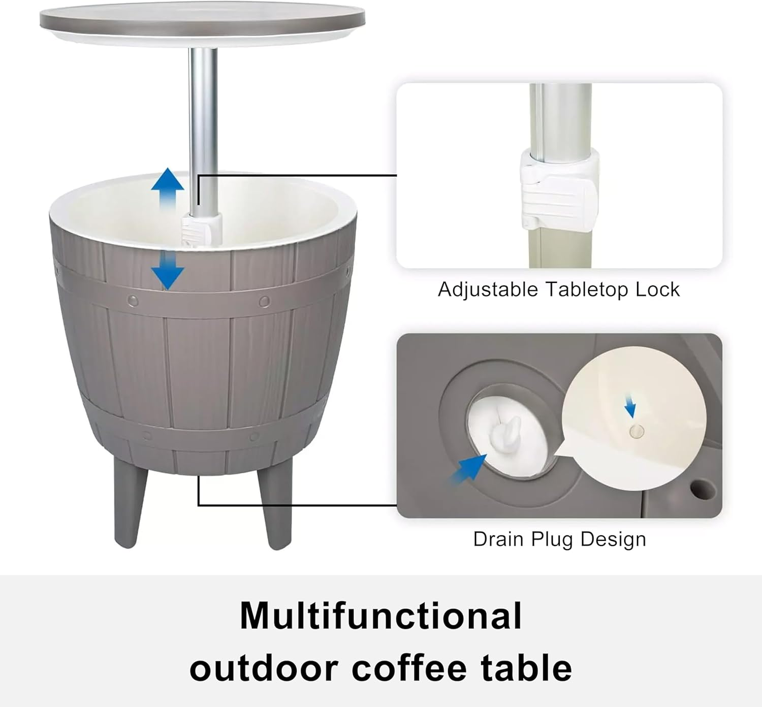 Outdoor Cooler Bar Table - Adjustable Height with Ice Bucket, Keeps Drinks Chilled for 12 Hours, Multifunctional Coffee Table for Garden, Patio, and Parties image number 3