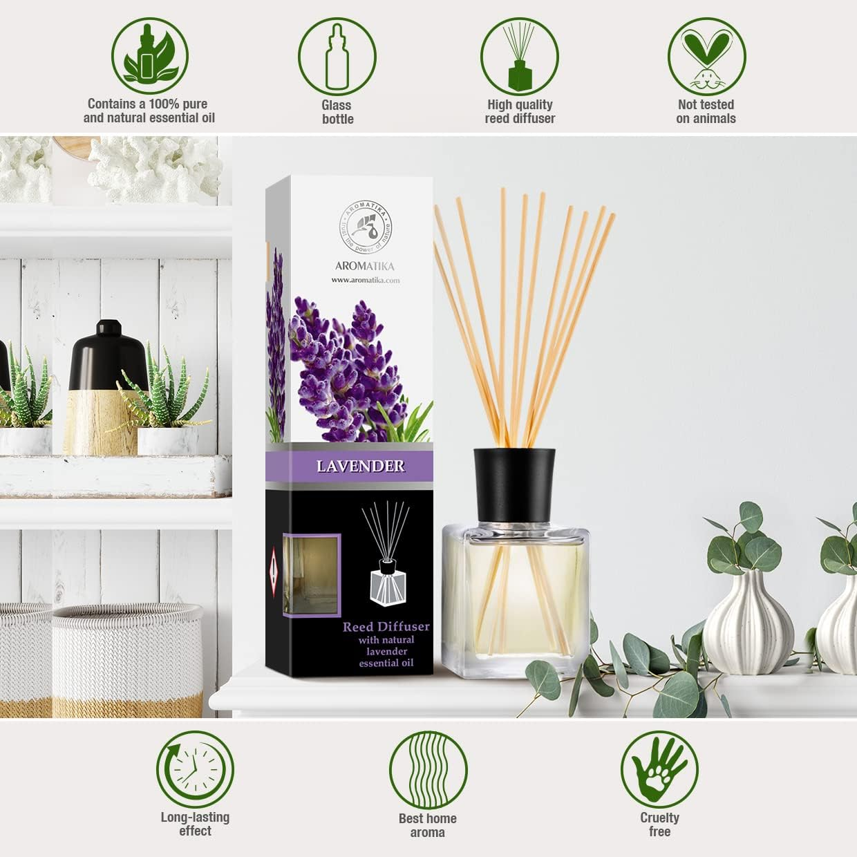 Reed Diffuser Lavender 200Ml - Room Diffuser with Lavender Essential Oil - Diffuser with Rattan Sticks - Fragrance Oil Reed Diffuser - Room Freshener - Scented Diffusers - Home Fragrance image number 6