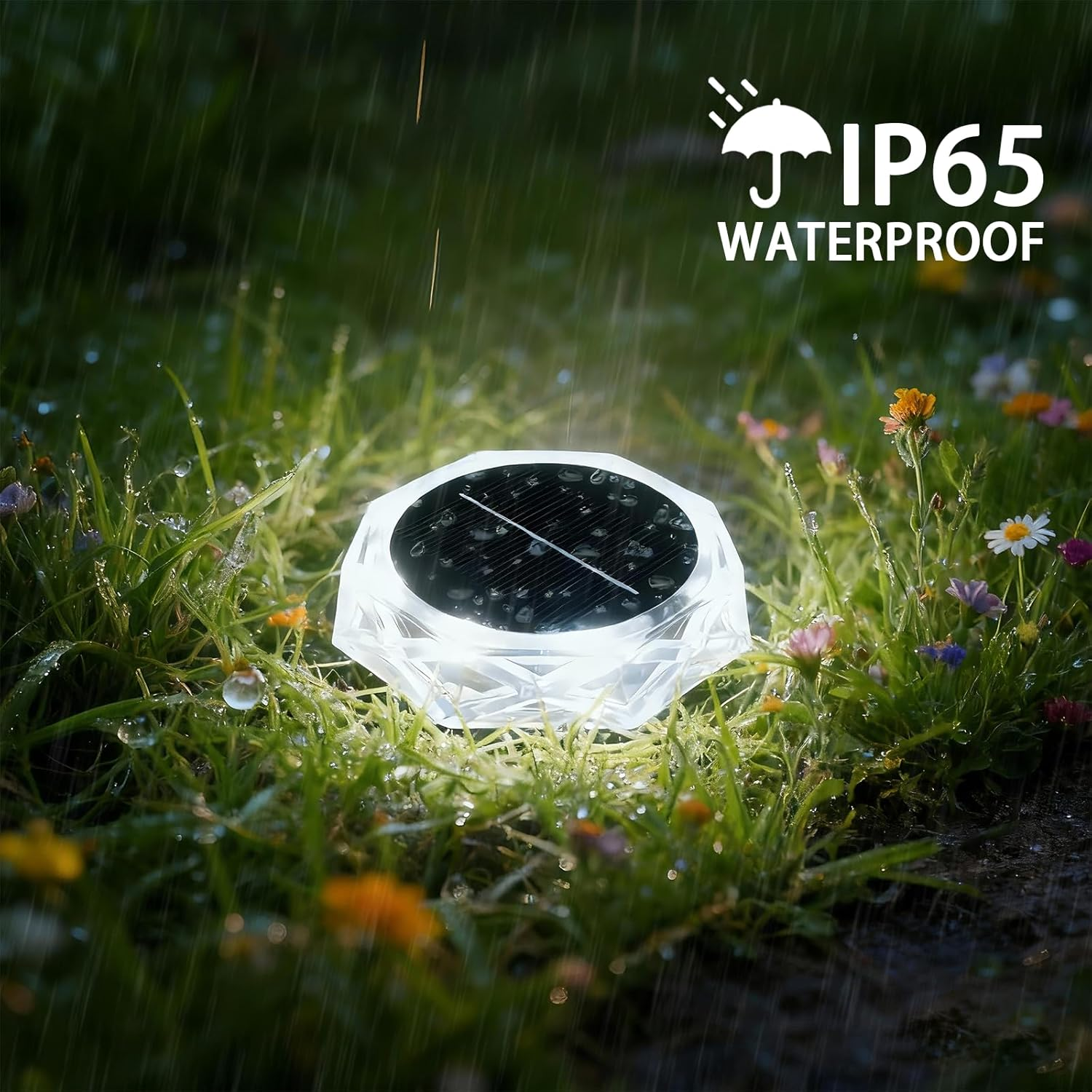 Hqynss Solar Lights Outdoor Garden, 6 Pack IP65 Waterproof Diamond LED Solar Ground Lights, 8 LED Disk Lights for Garden Pathway Lawn Patio Yard Landscape (Cool White) image number 3