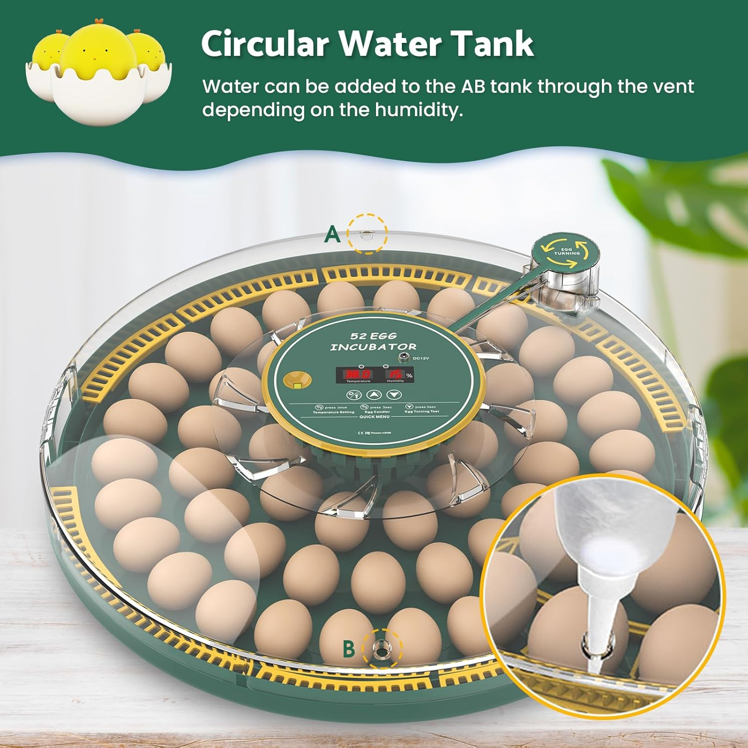 Advwin 52 Eggs Incubator with Temperature Control, Egg Incubator with Automatic Egg Turning and Humidity Display, Built-In Egg Candler Incubator for Hatching Chicken image number 1