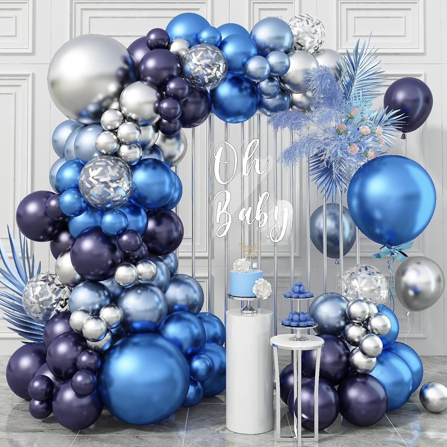 Blue Balloon Garland Arch Kit, 109 PCS Shades of Blue Balloons Set with Metallic Blue Balloons Macaron Light Baby Blue Confetti Balloons for Wedding Boys Baby Shower Birthday Ocean Party Decoration