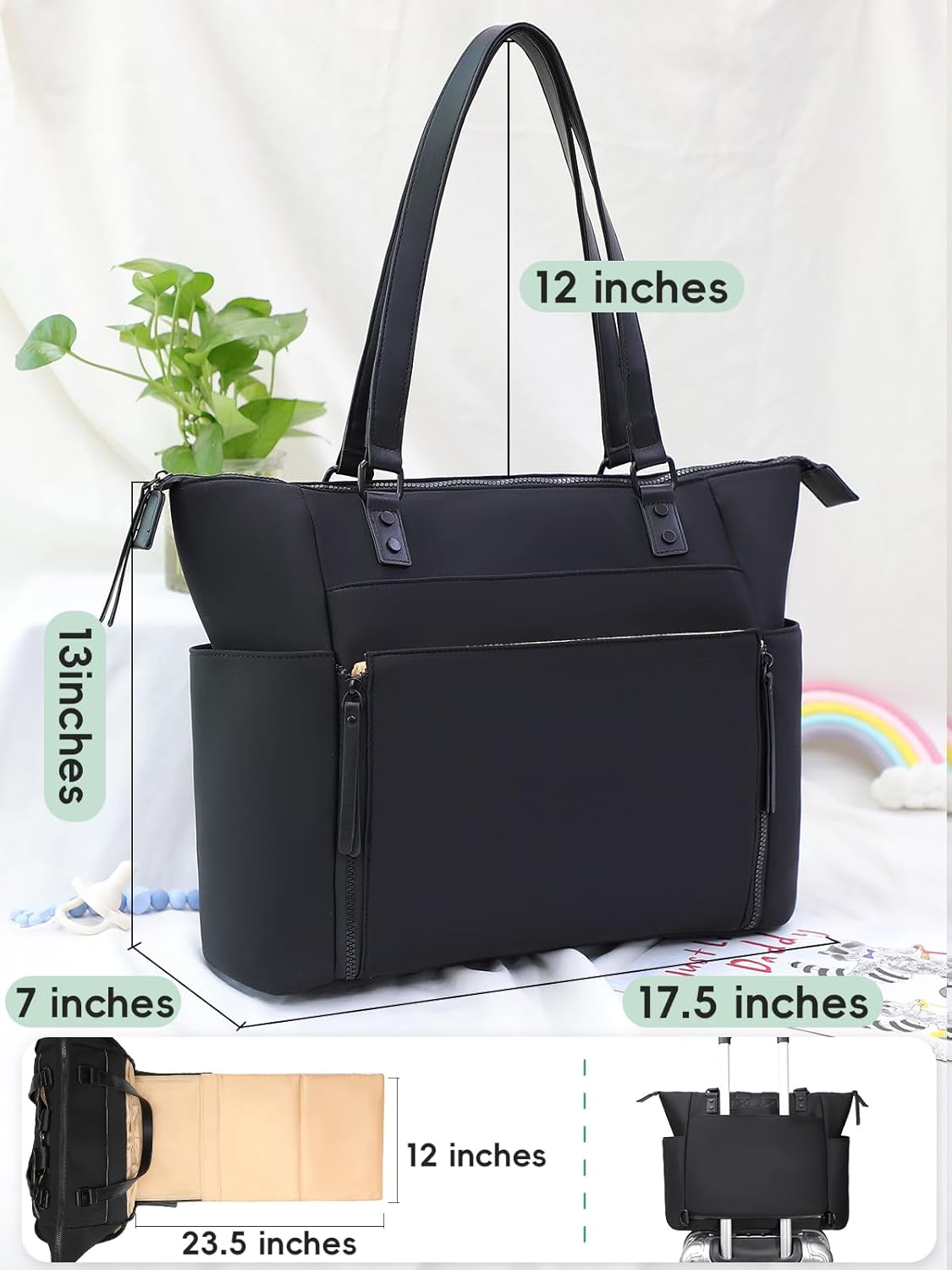 MOMINSIDE Diaper Bag Tote, Neoprene Diaper Bag Backpack with 14 Pockets, Convertible Baby Bag for Boys Girls image number 1