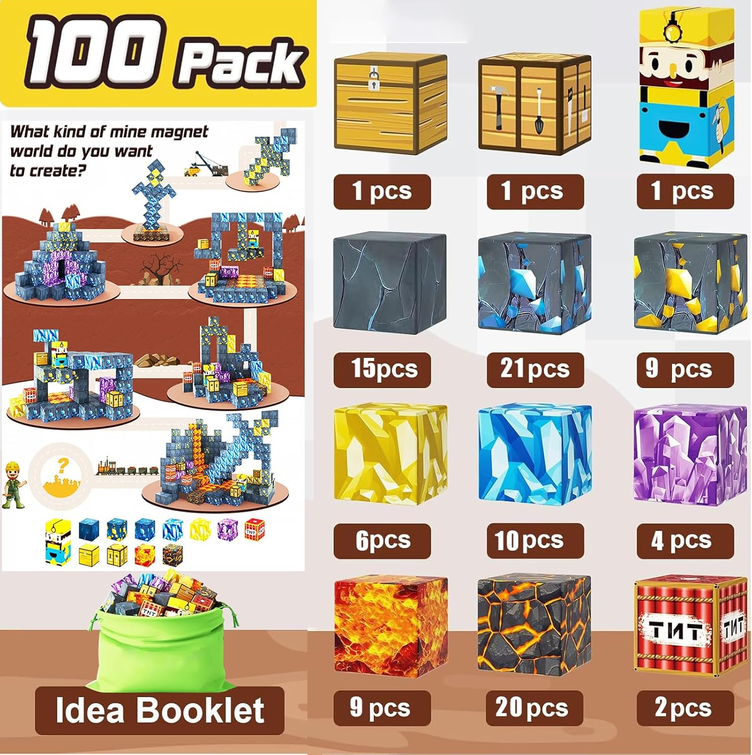 100PCS Magnetic Blocks-Build Mine Magnet World Set for Boys & Girls Age 3-8, STEM Sensory Toys for Toddlers Gifts for 3+ Years Old Girls Boys,Magnet Cubes Creative Kids Games Kids Toys (0.8IN/2CM) image number 2