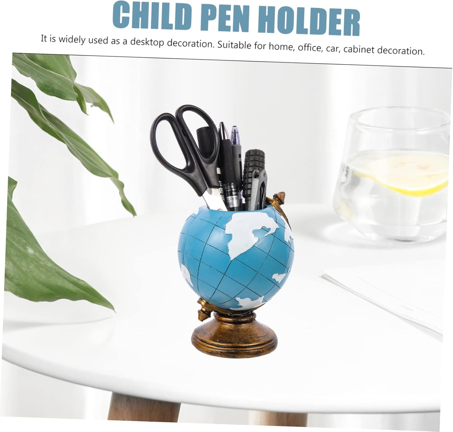 SHOWERORO Globe Ornaments Pen Holder Desk Decor Resin Ornament Boys and Girls Stationery Holder Office Accessory image number 3